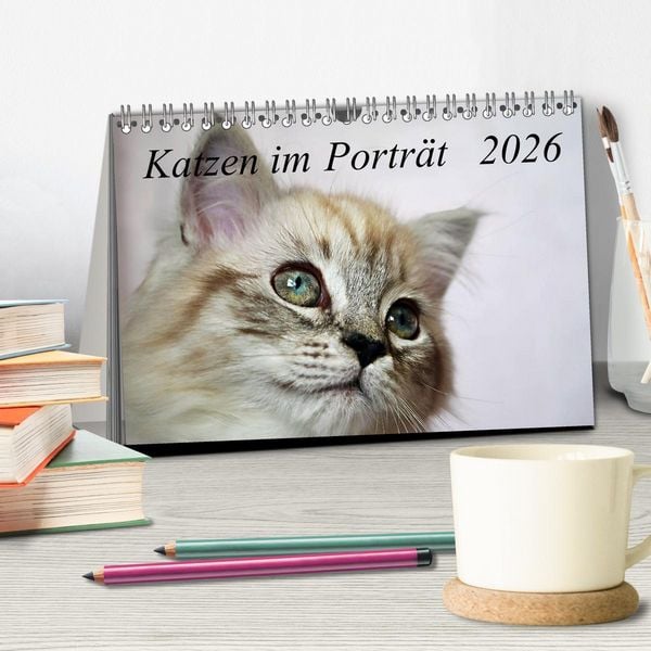 Produktbild: Katzen im Portr&auml;t / Geburtstagskalender (Tischkalender 2026 DIN A5 quer), CALVENDO Monatskalender