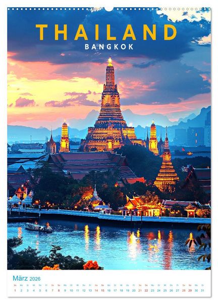 Produktbild: Thailand - Old School Poster Style (Wandkalender 2026 DIN A2 hoch), CALVENDO Monatskalender