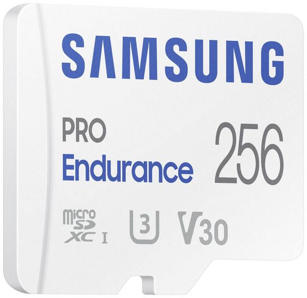 Produktbild: Samsung PRO Endurance microSDXC-Karte 256 GB Class 10, UHS-Class 3, v30 Video Speed Class 4K-Videounterst&uuml;tzung, inkl. SD-Adapter, sto&szlig;sicher