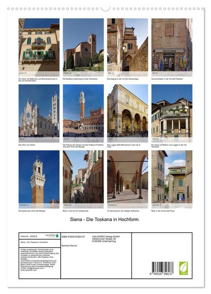 Produktbild: Siena - Die Toskana in Hochform (hochwertiger Premium Wandkalender 2026 DIN A2 hoch), Kunstdruck in Hochglanz