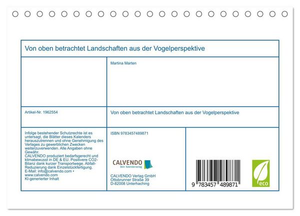 Produktbild: Von oben betrachtet Landschaften aus der Vogelperspektive (Tischkalender 2026 DIN A5 quer), CALVENDO Monatskalender