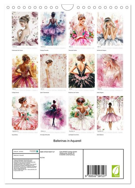 Produktbild: Ballerinas in Aquarell (Wandkalender 2026 DIN A4 hoch), CALVENDO Monatskalender