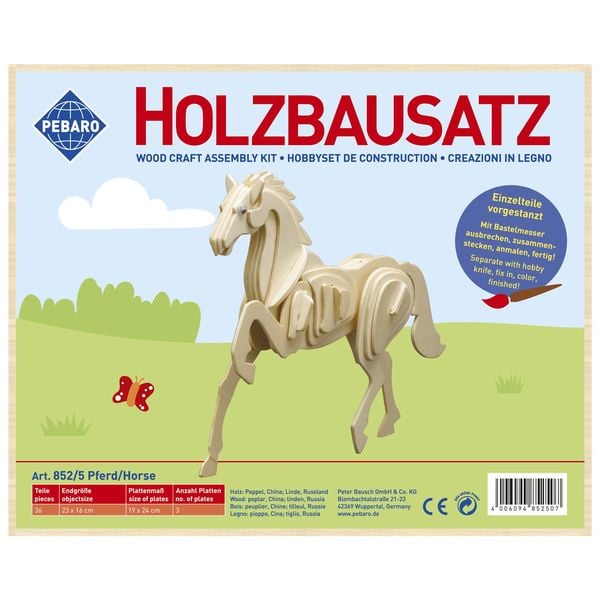 Produktbild: PEBARO 852/5 - Holzbausatz Pferd, 36 Teile, Holzkonstruktion zum Zusammenstecken