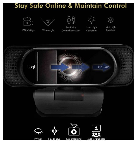 Produktbild: LogiLink UA0381 Full HD-Webcam Klemm-Halterung, Mikrofon