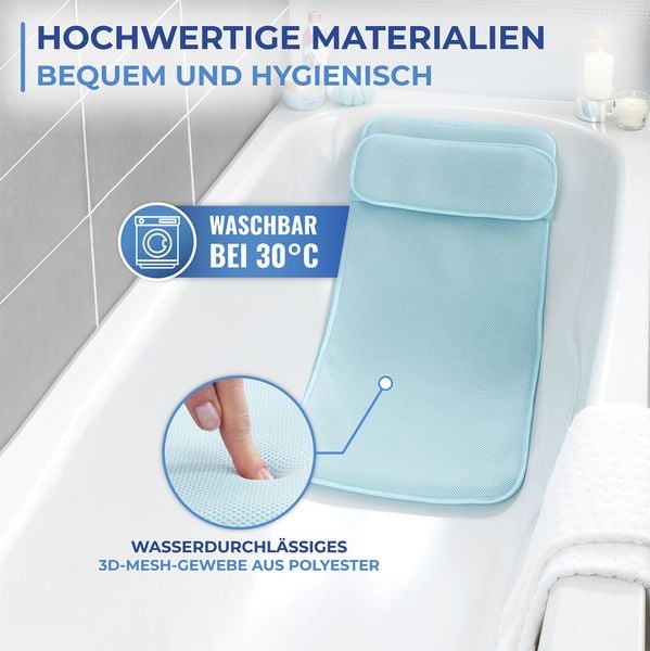 Produktbild: Badewannenmatte mit Kissen, aus 100% druckentlastendem Polyester-3D-Mesh-Gewebe