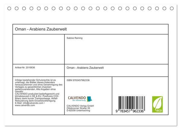 Produktbild: Oman - Arabiens Zauberwelt (Tischkalender 2026 DIN A5 quer), CALVENDO Monatskalender