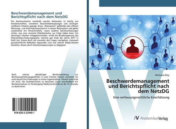 Beschwerdemanagement und Berichtspflicht nach dem NetzDG, Taschenbuch von Michaela Kloy, AV Akademikerverlag, 9786202229401