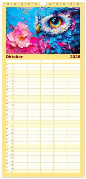 Produktbild: Familienplaner 2026 - Eulen. Entz&uuml;ckende Paintings mit 5 Spalten (Wandkalender, 21 x 45 cm) CALVENDO