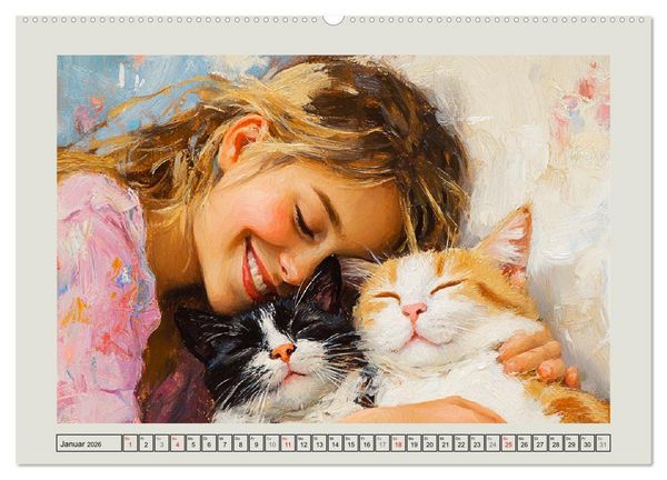Produktbild: Zweisamkeit in Farben. Katzen und Menschen in Harmonie (Wandkalender 2026 DIN A2 quer), CALVENDO Monatskalender