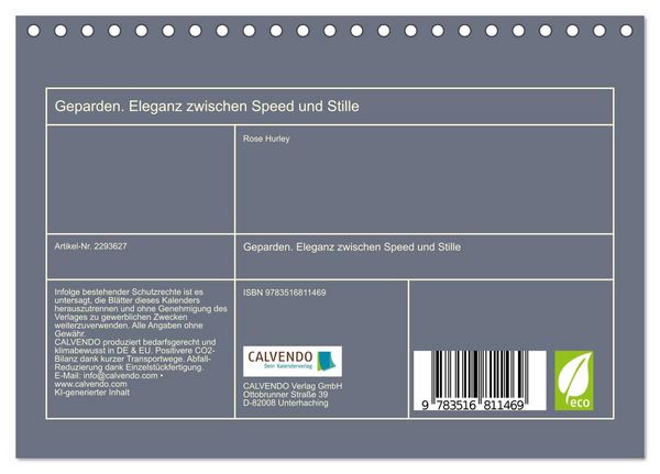 Produktbild: Geparden. Eleganz zwischen Speed und Stille (Tischkalender 2027 DIN A5 quer), CALVENDO Monatskalender