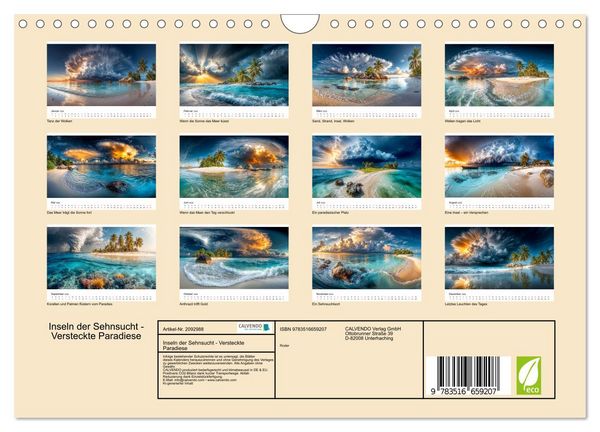 Produktbild: Inseln der Sehnsucht - Versteckte Paradiese (Wandkalender 2026 DIN A4 quer), CALVENDO Monatskalender