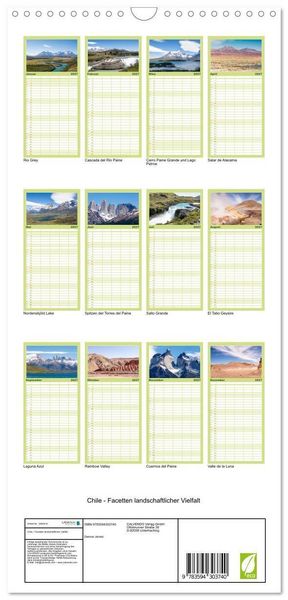 Produktbild: Familienplaner 2027 - Chile - Facetten landschaftlicher Vielfalt mit 5 Spalten (Wandkalender, 21 x 45 cm) CALVENDO
