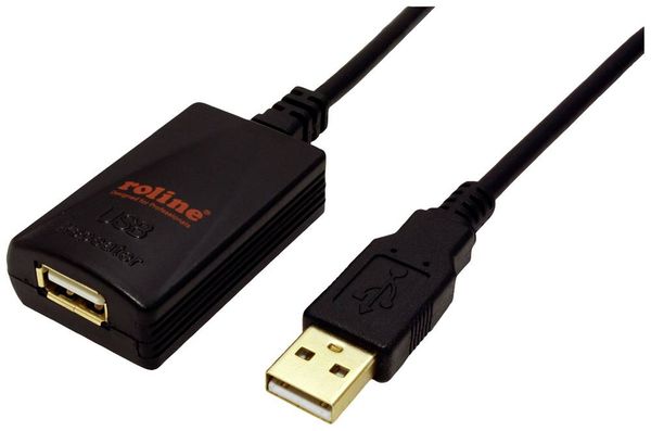 Roline USB-Kabel USB 2.0 USB-A Stecker, USB-A Buchse 5.00 m Schwarz Aktiv mit Signalverstärkung 12.04.1089