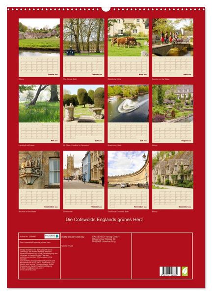Produktbild: Die Cotswolds Englands gr&uuml;nes Herz (Wandkalender 2026 DIN A2 hoch), CALVENDO Monatskalender