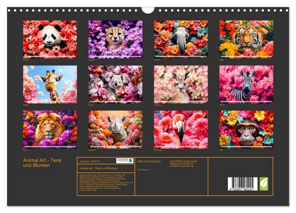 Produktbild: Animal Art - Tiere und Blumen (Wandkalender 2026 DIN A3 quer), CALVENDO Monatskalender