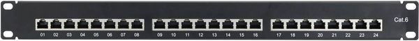 Produktbild: Renkforce 24 Port Netzwerk-Patchpanel 483mm (19\") CAT 6 1 HE Best&uuml;ckt