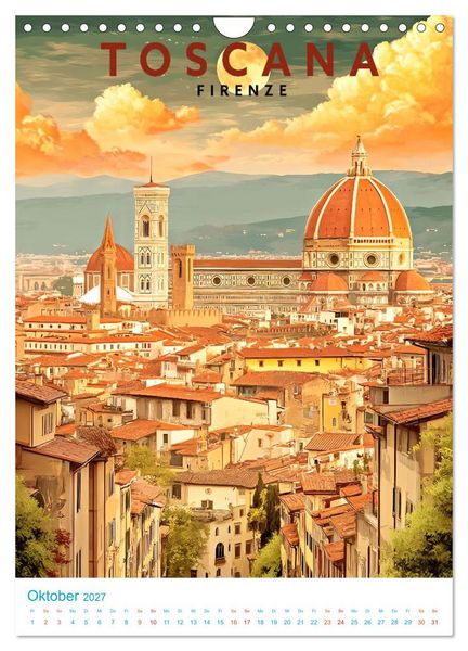 Produktbild: Toskana - Old School Poster Style (Wandkalender 2027 DIN A4 hoch), CALVENDO Monatskalender