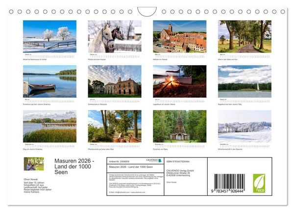 Produktbild: Masuren 2026 - Land der 1000 Seen (Wandkalender 2026 DIN A4 quer), CALVENDO Monatskalender