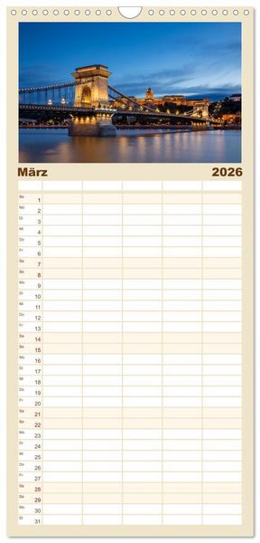 Produktbild: Familienplaner 2026 - KAISERLICHES BUDAPEST mit 5 Spalten (Wandkalender, 21 x 45 cm) CALVENDO