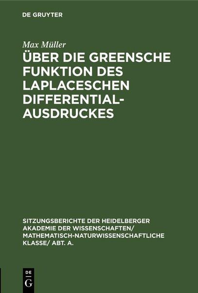 Produktbild: &Uuml;ber die Greensche Funktion des Laplaceschen Differentialausdruckes