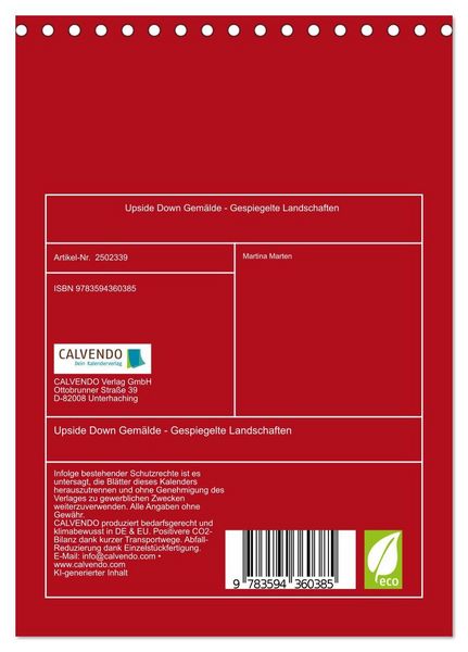 Produktbild: Upside Down Gem&auml;lde - Gespiegelte Landschaften (Tischkalender 2027 DIN A5 hoch), CALVENDO Monatskalender