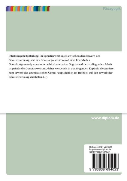 Produktbild: Genuszuweisung im Zweitspracherwerb des Franz&ouml;sischen