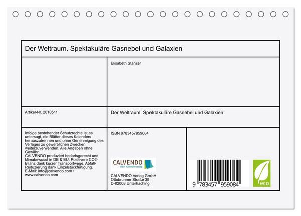 Produktbild: Der Weltraum. Spektakul&auml;re Gasnebel und Galaxien (Tischkalender 2026 DIN A5 quer), CALVENDO Monatskalender