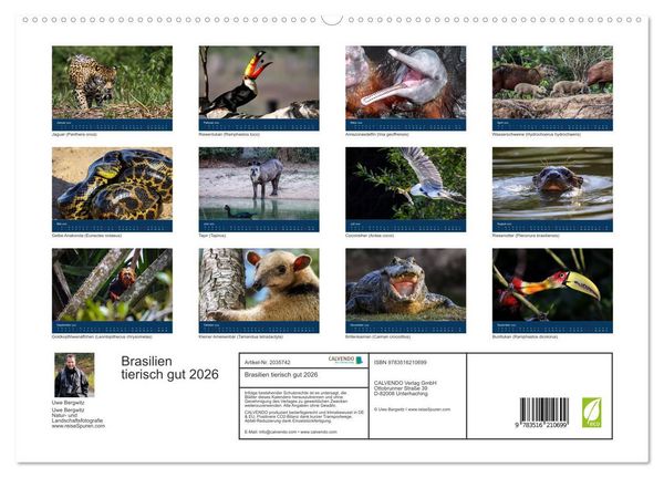 Produktbild: Brasilien tierisch gut 2026 (hochwertiger Premium Wandkalender 2026 DIN A2 quer), Kunstdruck in Hochglanz