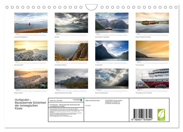 Produktbild: Hurtigruten - Bezaubernde Sch&ouml;nheit der norwegischen K&uuml;ste (Wandkalender 2026 DIN A4 quer), CALVENDO Monatskalender