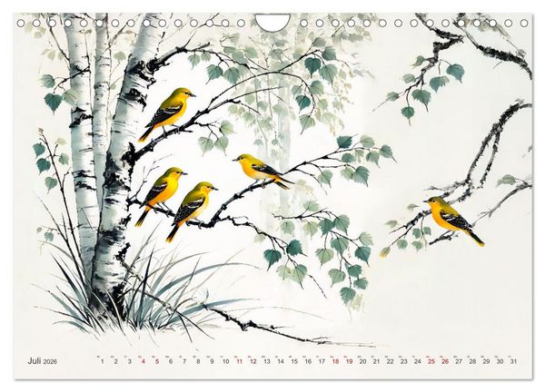 Produktbild: Federleicht - Vogelwelt im Stile asiatischer Tuschmalerei (Wandkalender 2026 DIN A4 quer), CALVENDO Monatskalender