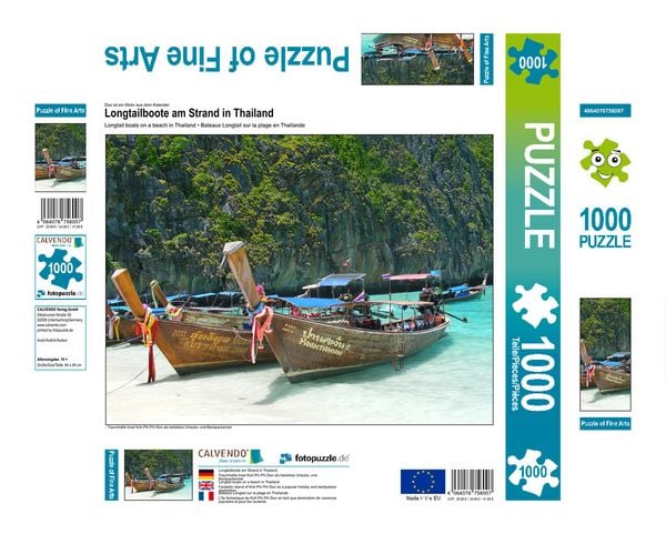 Produktbild: CALVENDO Puzzle Longtailboote am Strand in Thailand | 1000 Teile Lege-Gr&ouml;&szlig;e 64x48cm Foto-Puzzle f&uuml;r gl&uuml;ckliche Stunden