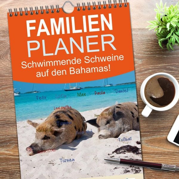 Produktbild: Familienplaner 2026 - Schwimmende Schweine auf den Bahamas! mit 5 Spalten (Wandkalender, 21 x 45 cm) CALVENDO