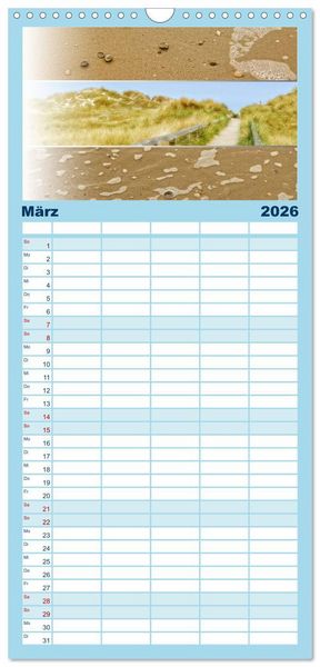 Produktbild: Familienplaner 2026 - K&uuml;stenstreifen an der Nordsee mit 5 Spalten (Wandkalender, 21 x 45 cm) CALVENDO