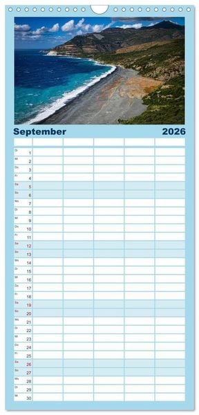 Produktbild: Familienplaner 2026 - Korsika Wild und Frei mit 5 Spalten (Wandkalender, 21 x 45 cm) CALVENDO