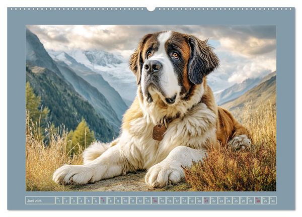 Produktbild: K&ouml;nigliche Bernhardiner. Die sanften Riesen der Alpen (hochwertiger Premium Wandkalender 2026 DIN A2 quer), Kunstdruck in Hochglanz