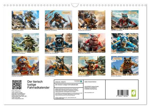 Produktbild: Der tierisch lustige Fahrradkalender (Wandkalender 2026 DIN A3 quer), CALVENDO Monatskalender