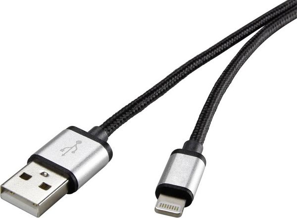 Produktbild: Renkforce USB-Kabel USB 2.0 USB-A Stecker, Apple Lightning Stecker 0.50 m Dunkelgrau Stoff-Ummantelung RF3969327