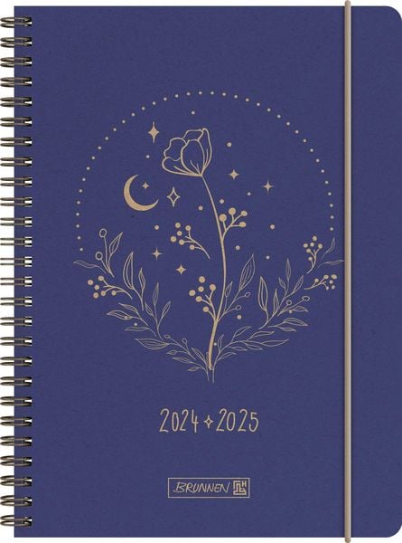 Schülerkalender 2024/2025 'Moon Flower', 2 Seiten = 1 Woche, A5, 208 Seiten, blau