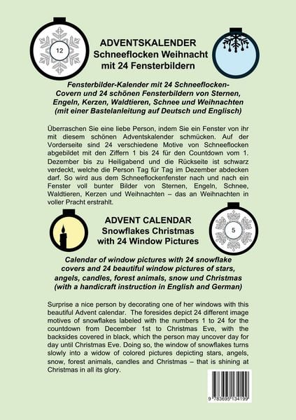 Produktbild: Adventskalender Schneeflocken Weihnacht 24 Fensterbildern - Advent Calendar Snowflakes Christmas with 24 Window Pictures