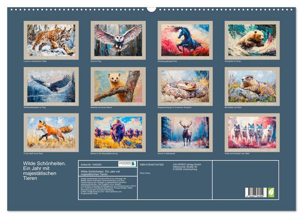 Produktbild: Wilde Sch&ouml;nheiten. Ein Jahr mit majest&auml;tischen Tieren (Wandkalender 2026 DIN A2 quer), CALVENDO Monatskalender