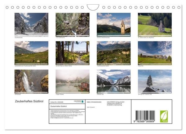 Produktbild: Zauberhaftes S&uuml;dtirol (Wandkalender 2027 DIN A4 quer), CALVENDO Monatskalender
