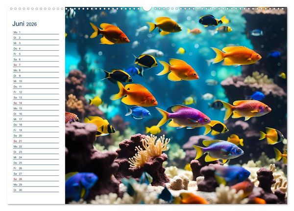 Produktbild: Aquarienzauber - Bunte KI Unterwasserwelten (Wandkalender 2026 DIN A2 quer), CALVENDO Monatskalender