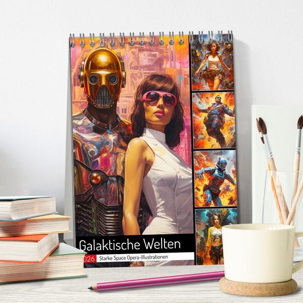 Produktbild: Galaktische Welten. Starke Space Opera-Illustrationen (Tischkalender 2026 DIN A5 hoch), CALVENDO Monatskalender
