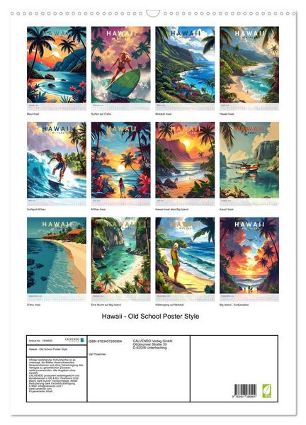 Produktbild: Hawaii - Old School Poster Style (Wandkalender 2026 DIN A2 hoch), CALVENDO Monatskalender