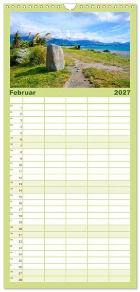 Produktbild: Familienplaner 2027 - Neuseeland - Die sch&ouml;nsten Orte am anderen Ende der Welt mit 5 Spalten (Wandkalender, 21 x 45 cm) CALVENDO