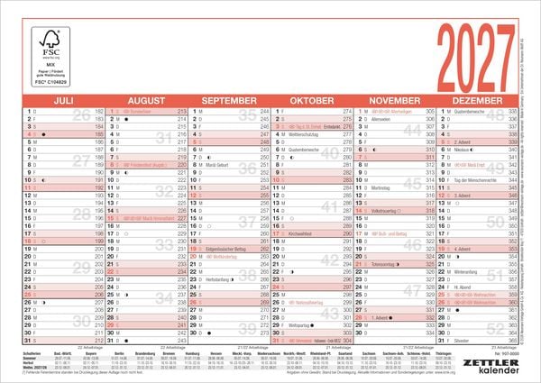 Produktbild: Arbeitstagekalender A4 2027