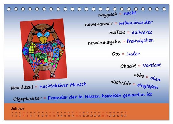Produktbild: De Hessisch-Kalenner - hessisch babbele lerne in aam Johr (Tischkalender 2026 DIN A5 quer), CALVENDO Monatskalender
