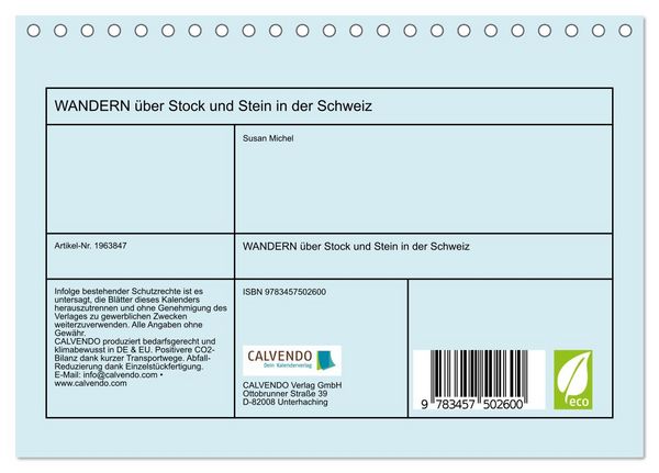 Produktbild: WANDERN &uuml;ber Stock und Stein in der Schweiz (Tischkalender 2026 DIN A5 quer), CALVENDO Monatskalender