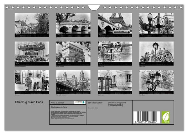 Produktbild: Streifzug durch Paris (Wandkalender 2026 DIN A4 quer), CALVENDO Monatskalender