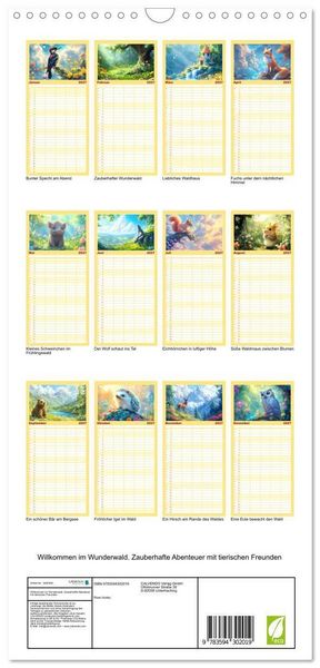Produktbild: Familienplaner 2027 - Willkommen im Wunderwald. Zauberhafte Abenteuer mit tierischen Freunden mit 5 Spalten (Wandkalender, 21 x 45 cm) CALVENDO